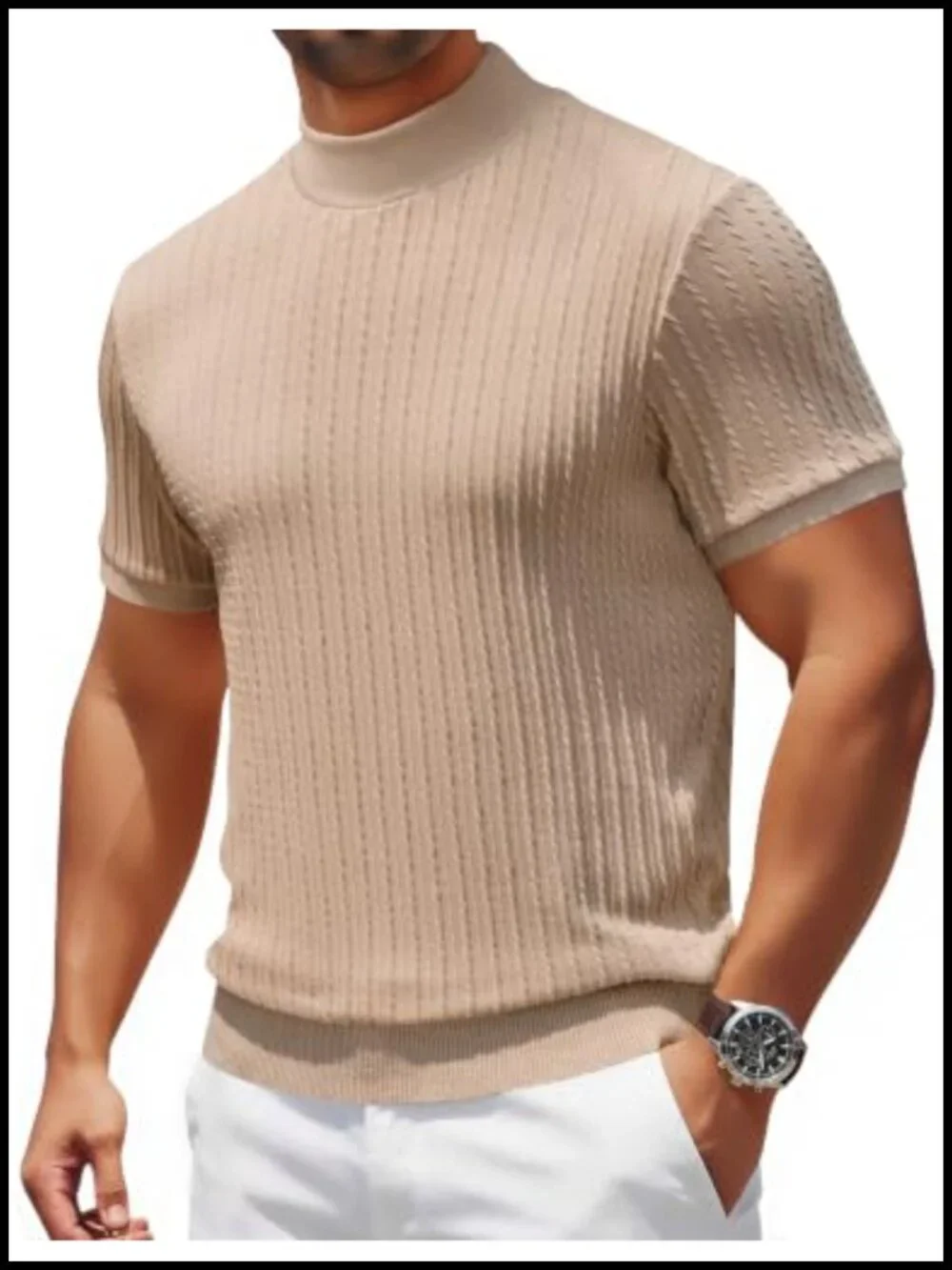 Men's Slim Fit Mock Turtleneck Short Sleeve Knit Sweater Pullover